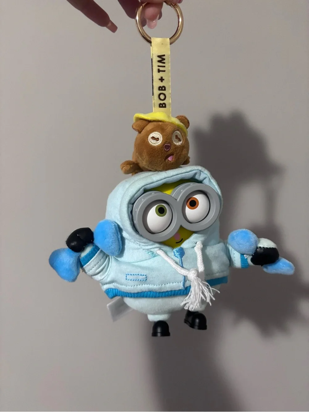 Minions Plush Keychain with Light Blue Hoodie
